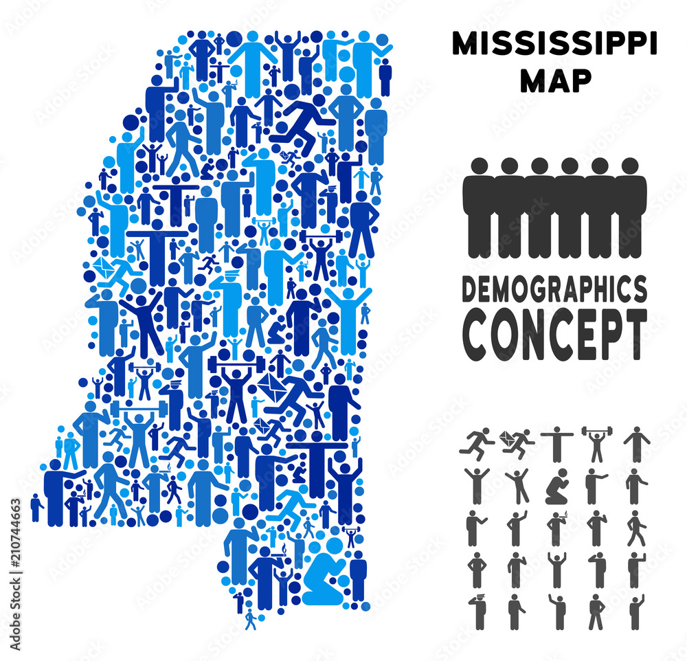 Vector population Mississippi State map. Demography abstraction of
