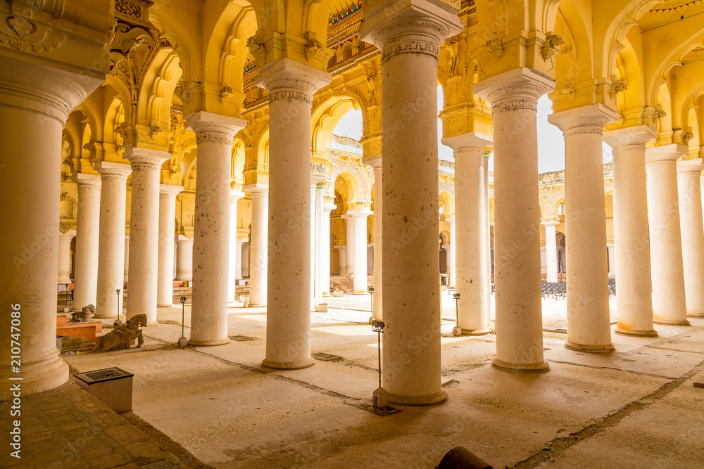 Interior view of the Indian palace, Thirumalai Nayak Palace, Madurai, India