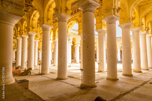 Interior view of the Indian palace, Thirumalai Nayak Palace, Madurai, India photo