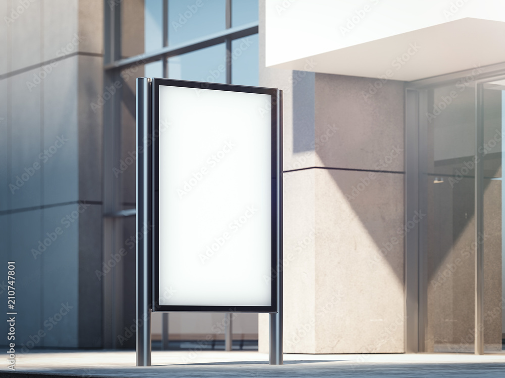 Blank banner on a street with city on background. 3d rendering Blank banner on a street with city on background. 3d rendering