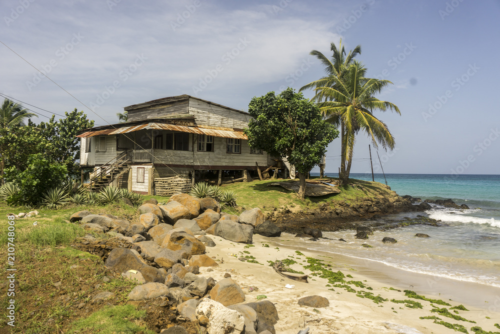 Corn Island, Nicaragua - 23 August, 2016: beach house in beautiful tropical beach Corn Island, Nicaragua - 23 August, 2016: beach house in beautiful tropical beach