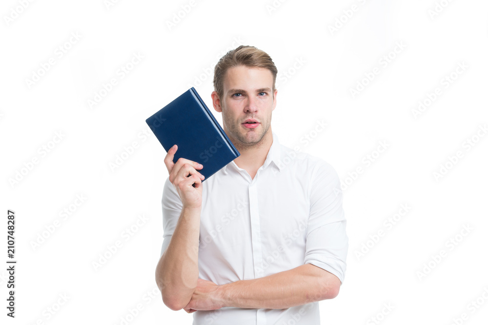 Use calendar. Man office worker or manager cares about time management. Worker forgot daily schedule. Guy with notepad remembering activity. Calendar fundamental step managing daily activities Use calendar. Man office worker or manager cares about time management. Worker forgot daily schedule. Guy with notepad remembering activity. Calendar fundamental step managing daily activities