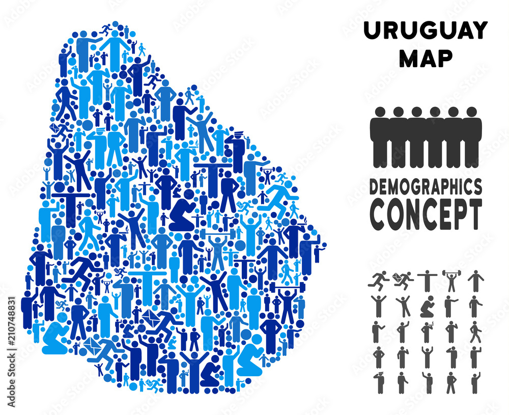 Vector population Uruguay map. Demography collage of Uruguay map