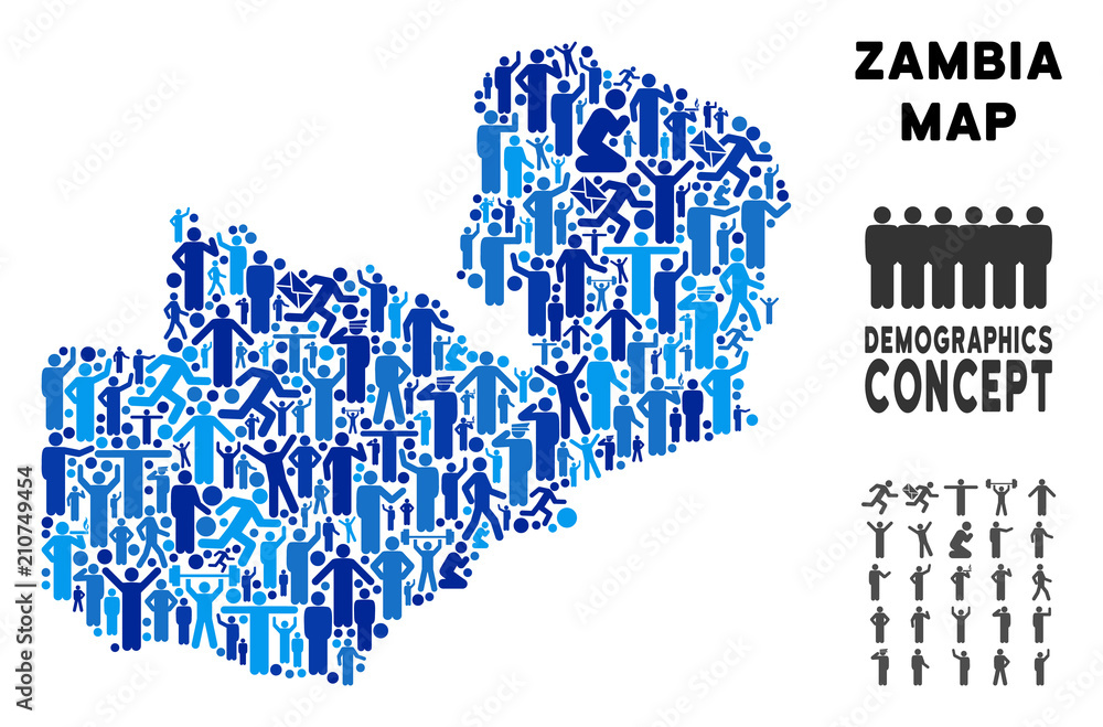 Vector population Zambia map. Demography mosaic of Zambia map done of