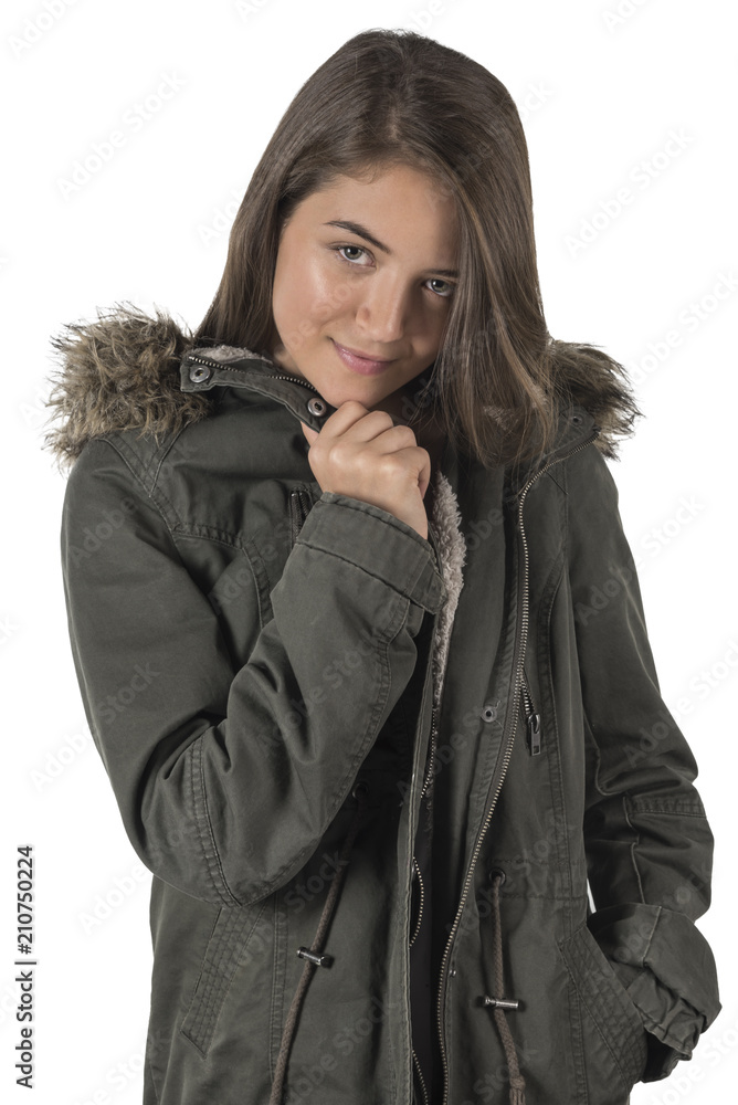 Young girl wearing a parka coat Young girl wearing a parka coat