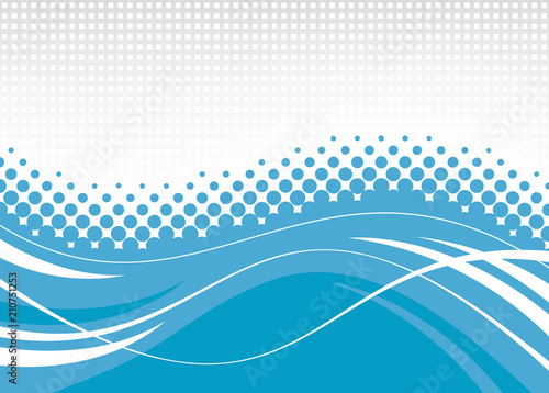 Blue abstract wavy background. Wavy lines on a dotted background. Vector illustration.