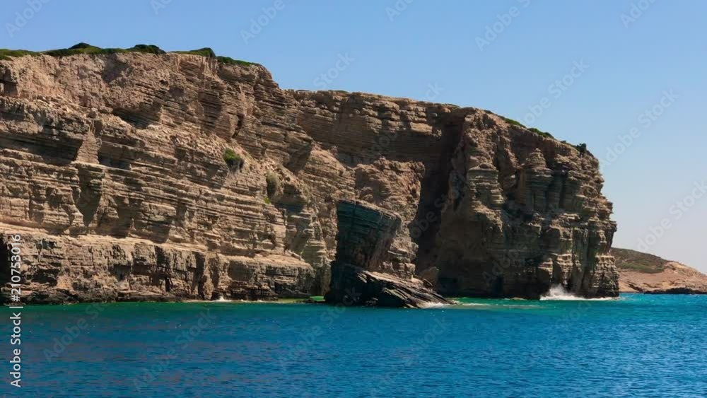Makronisi Island - Greece - August 2017 - View of Makronisi Island by speedboat Makronisi Island - Greece - August 2017 - View of Makronisi Island by speedboat