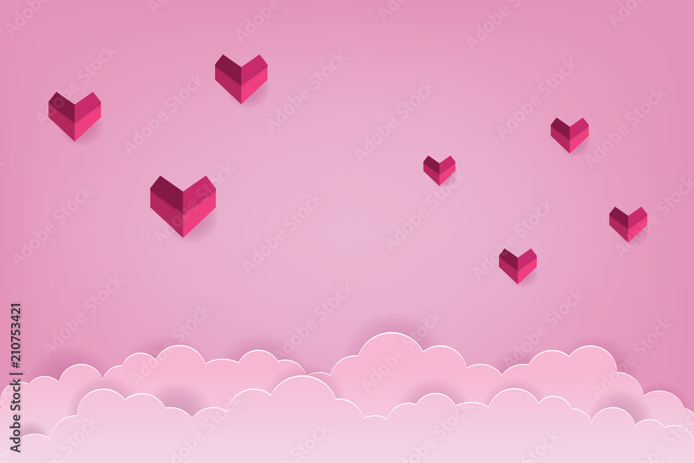Love and cloud origami vector illustration. Paper art and craft style. Love vector illustration.