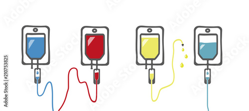 Vektor mit verschiedenen intravenösen Infusionen / Infusionsbeutel