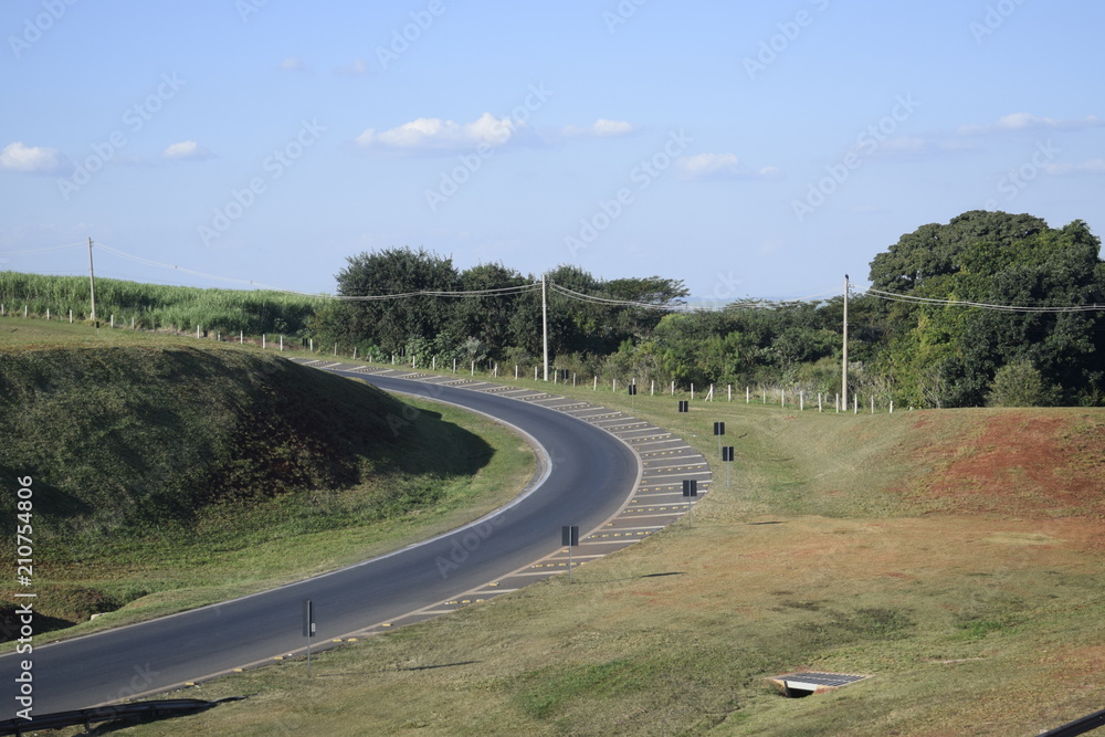 Curva em estrada com paisagem verde Curva em estrada com paisagem verde