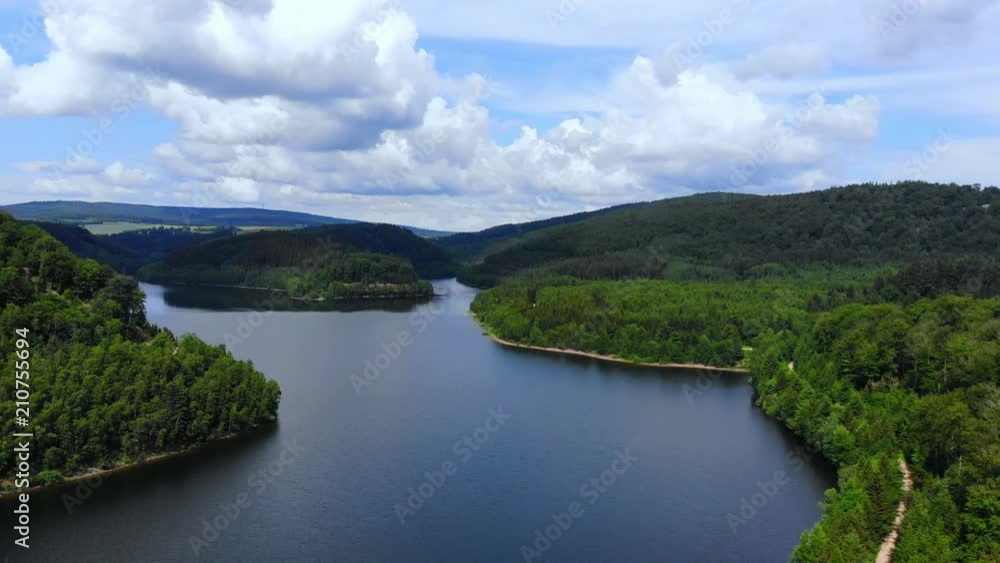 Romantic lake in the woods - fly over Romantic lake in the woods - fly over
