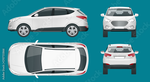 Car vector template on white background. Compact crossover, CUV, 5-door station wagon car. Template vector isolated. View front, rear, side, top.