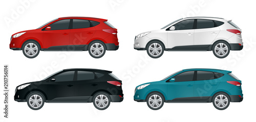 Car vector template on white background. Compact crossover, CUV, 5-door station wagon car. Template vector isolated. View side.