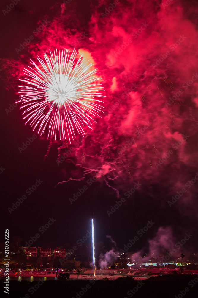 4th of July Fireworks Show, Newport Beach Back Bay, California Stock