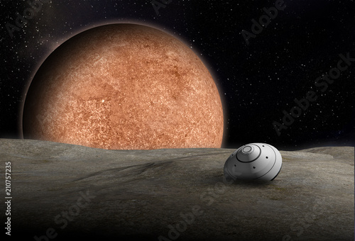Fototapeta Naklejka Na Ścianę i Meble -  Spacecraft drop down to unknown planet.