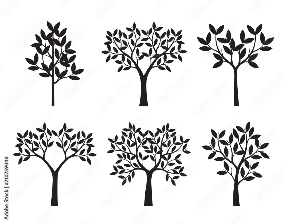 Fototapeta premium Set of black Trees. Vector Illustration.