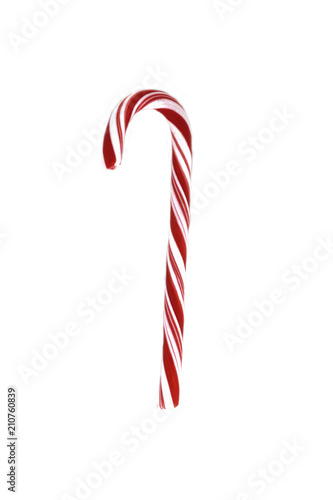 Christmas Candy cane with red Bow isolated on white background.