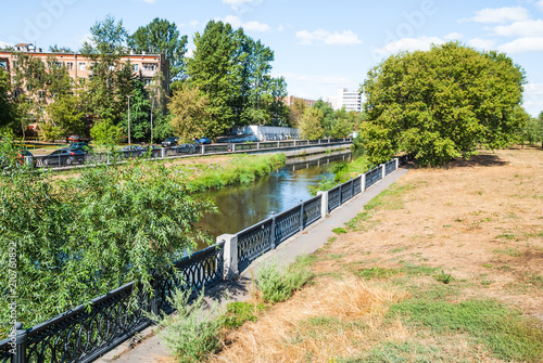 Russia  Moscow. The Yauza river in Rostokino district. A picturesque riverside  embankment