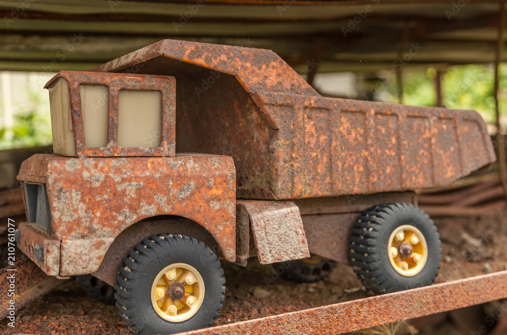 rusted toy dumptruck