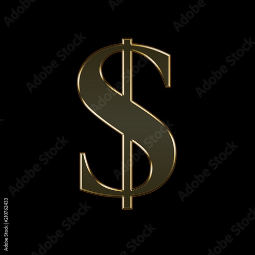 Gold money sign on a black background