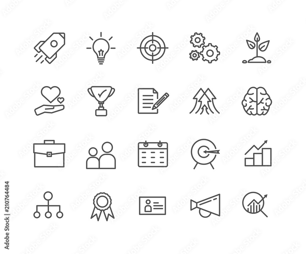 Fototapeta premium Simple Set of Start up vector thin line icons, Editable Stroke linear symbols.