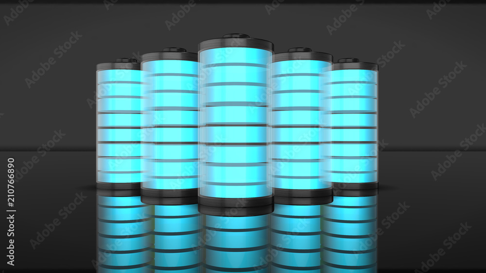 Battery storage technology using Li-ion Ni–MH 12v power rechargeable storage - 3D render graphic Battery storage technology using Li-ion Ni–MH 12v power rechargeable storage - 3D render graphic