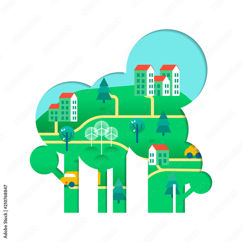 Eco friendly tree concept with green city Eco friendly tree concept with green city