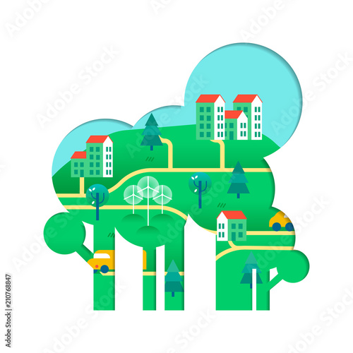 Eco friendly tree concept with green city