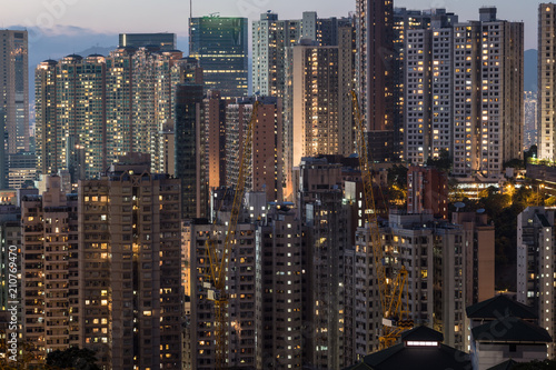 Very high density of apartment towers in the Happy Valley district of Hong Kong island at night in China SAR.