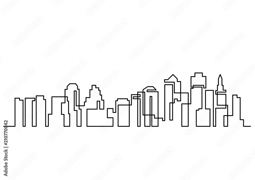 continuous line drawing of big city skyline
