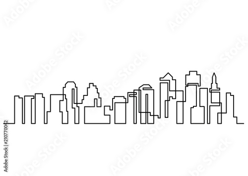 continuous line drawing of big city skyline