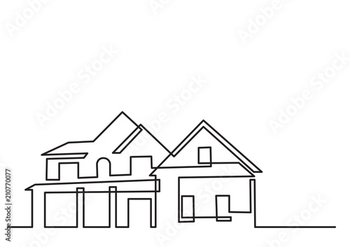 continuous line drawing of residential house