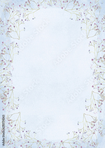 Pink grunge retro style paper background with flower drawing border