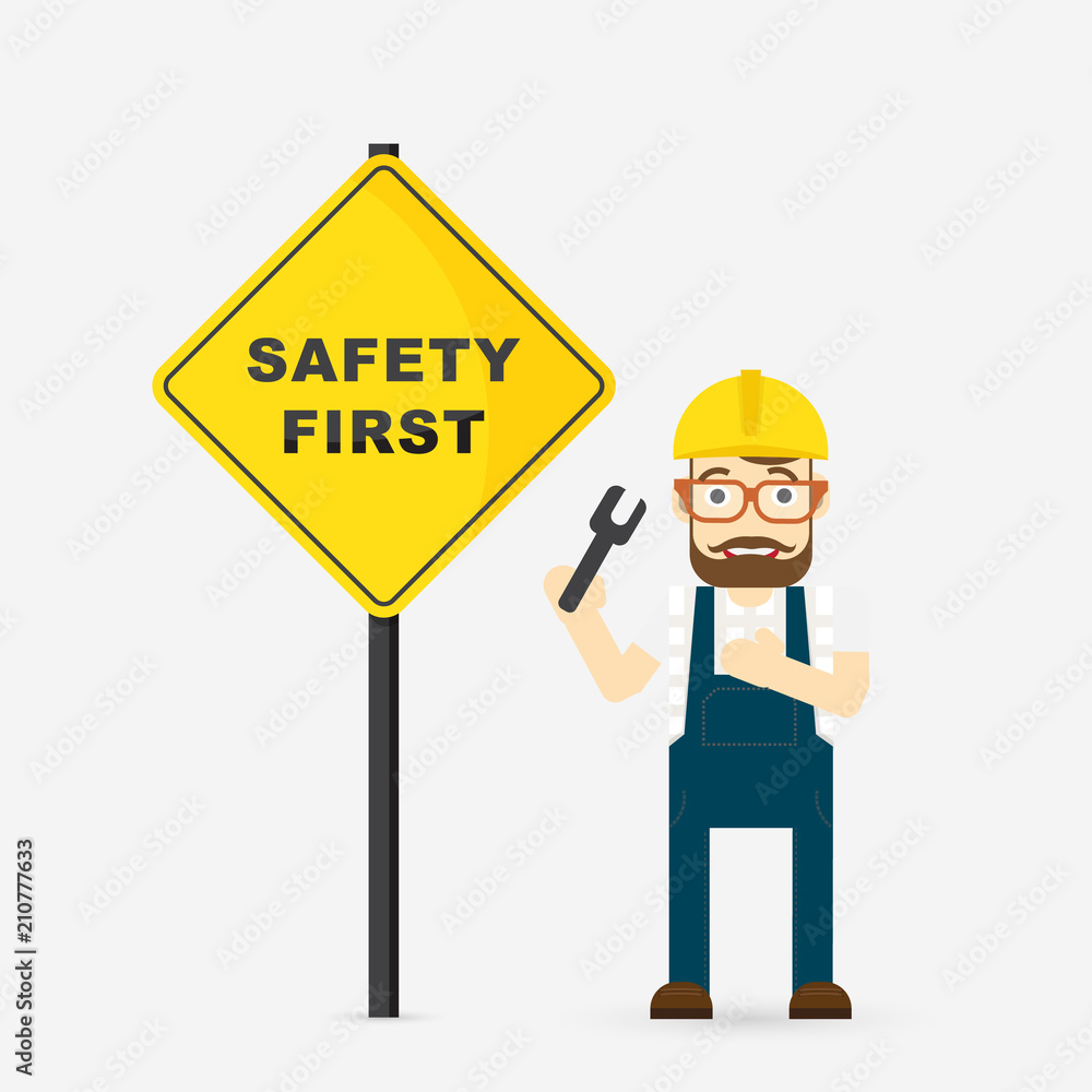 Engineer with Safty first sign ,security concept Stock Vector | Adobe Stock