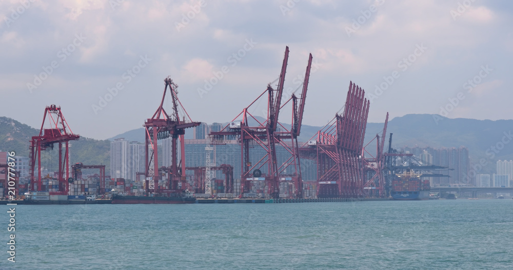 Stonecutter bridge and Kwai Tsing Container Terminals