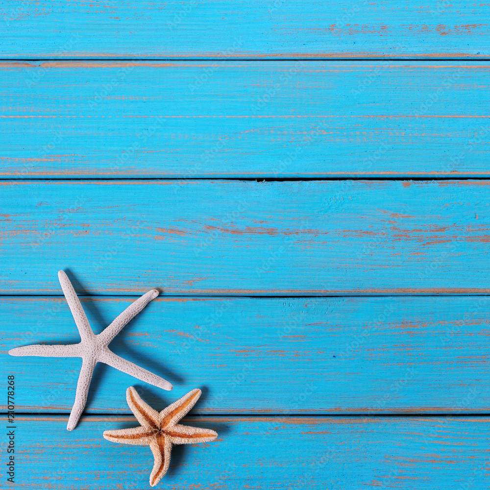 Starfish blue beach wood deck background Starfish blue beach wood deck background