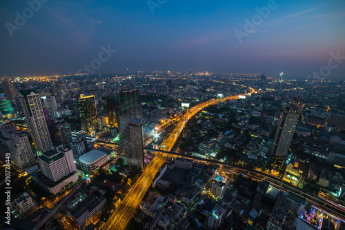 Modern Asian megalopolis cityscape at night. Bangkok, Thailand