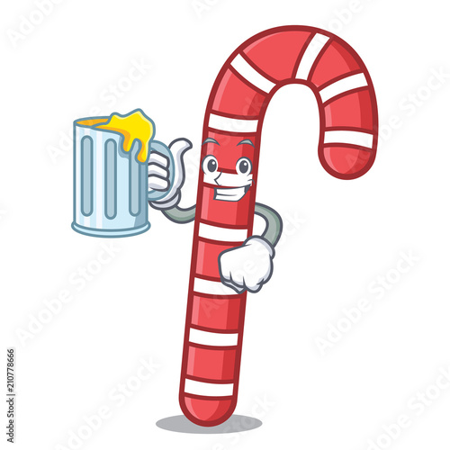 With juice candy canes mascot cartoon