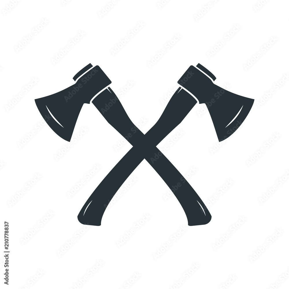 Black silhouette of crossed axes on a white background. Vector