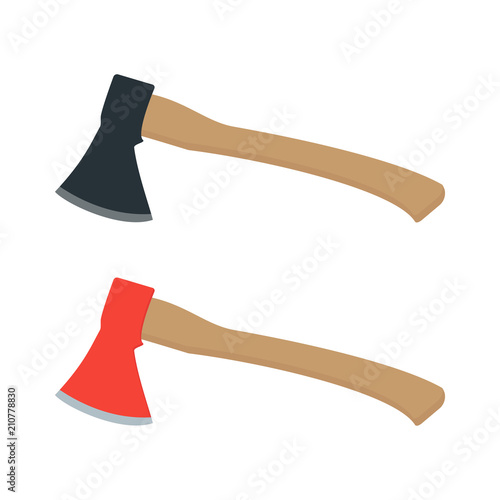 Two axes with a wooden handle isolated on white background. Vector illustration