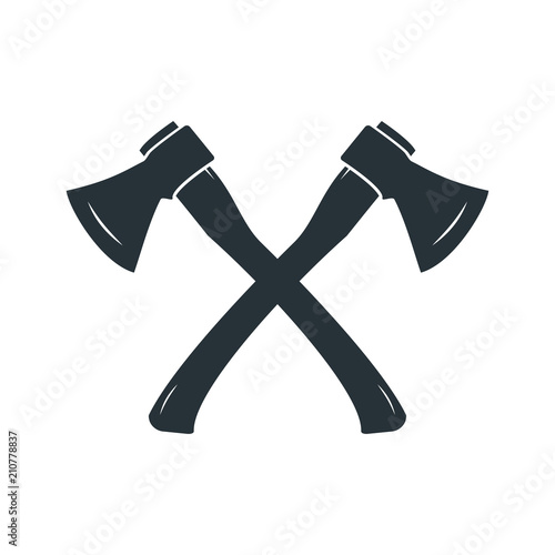 Black silhouette of crossed axes on a white background. Vector illustration