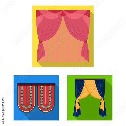 Different kinds of curtains flat icons in set collection for design. Curtains and lambrequins vector symbol stock web illustration. photo