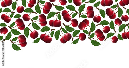 Cherry background, cherry fruit pattern on isolated white background
