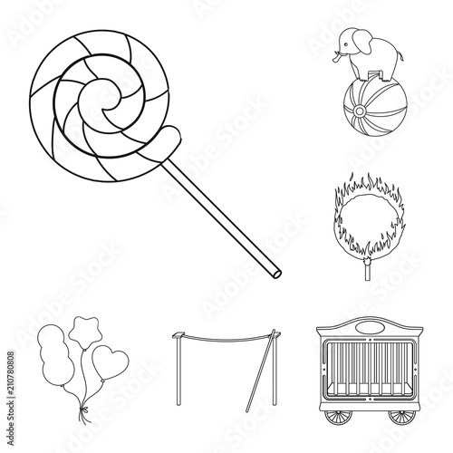 Circus and attributes outline icons in set collection for design. Circus Art vector symbol stock web illustration.