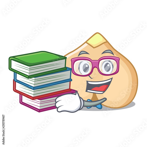 Student with book chickpeas mascot cartoon style