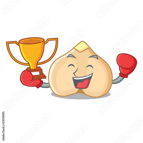 Boxing winner chickpeas mascot cartoon style