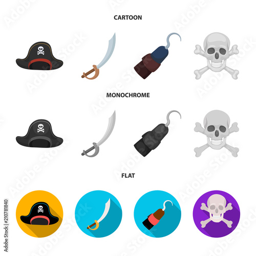 Pirate, bandit, cap, hook .Pirates set collection icons in cartoon,flat,monochrome style vector symbol stock illustration web.