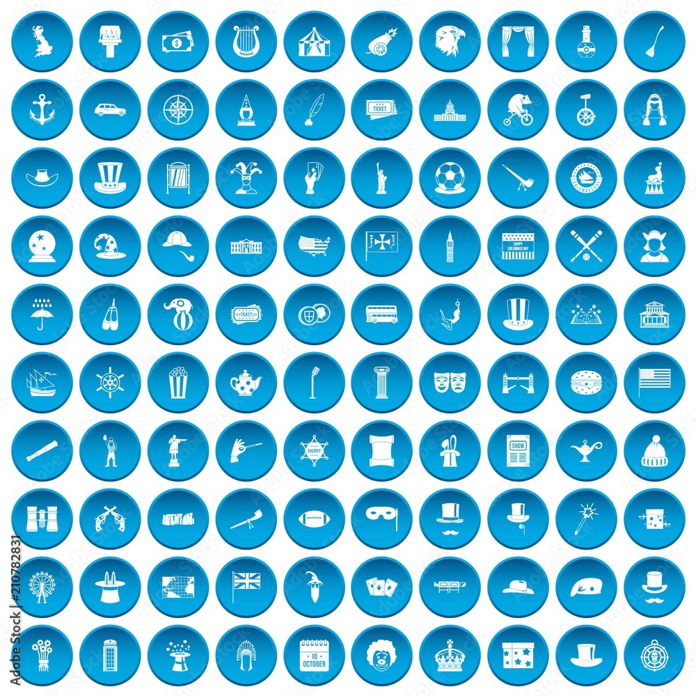 100 top hat icons set in blue circle isolated on white vector illustration 100 top hat icons set in blue circle isolated on white vector illustration