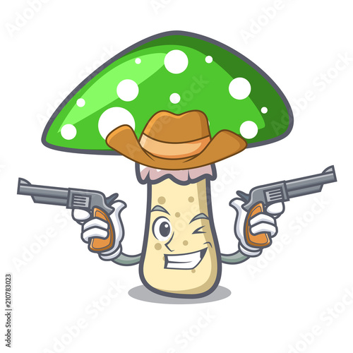 Cowboy green amanita mushroom character cartoon