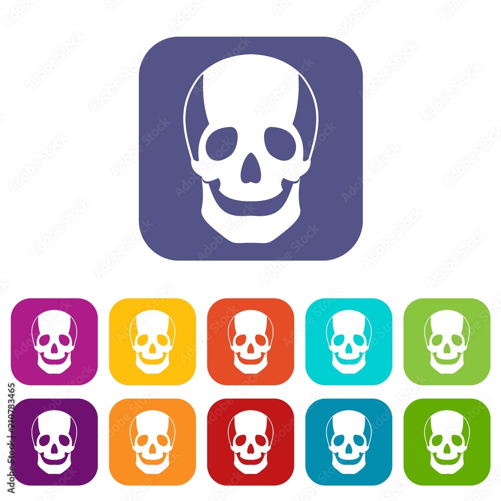 Skull icons set vector illustration in flat style in colors red, blue, green, and other Skull icons set vector illustration in flat style in colors red, blue, green, and other
